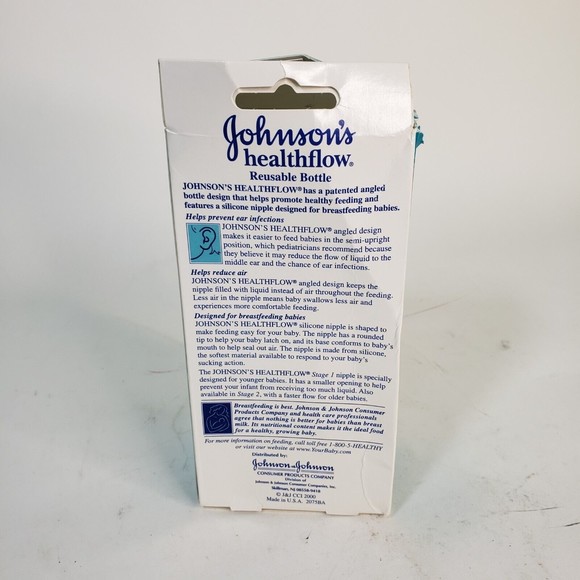 New NOS 2000 Johnson's Healthflow Angled Baby Bottle Stage 1 Slower Flow - Picture 4 of 9